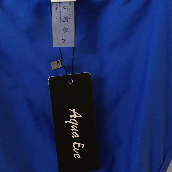 Aqua Eve Royal Blue Halter Plunge V neck side cut Bathing suit swim suit Sz M - Picture 7 of 7